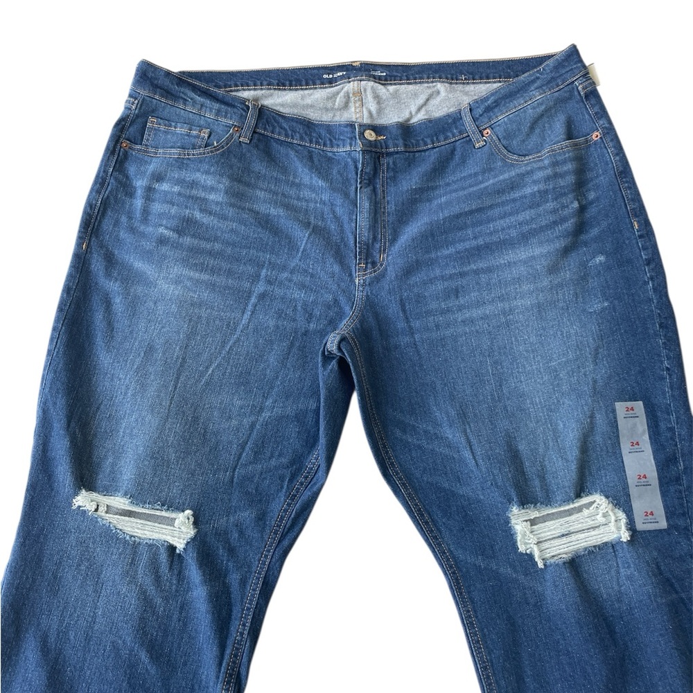 Old Navy Mid-Rise Boyfriend Jeans Distressed Cropped Med Wash Woman Size 24 New